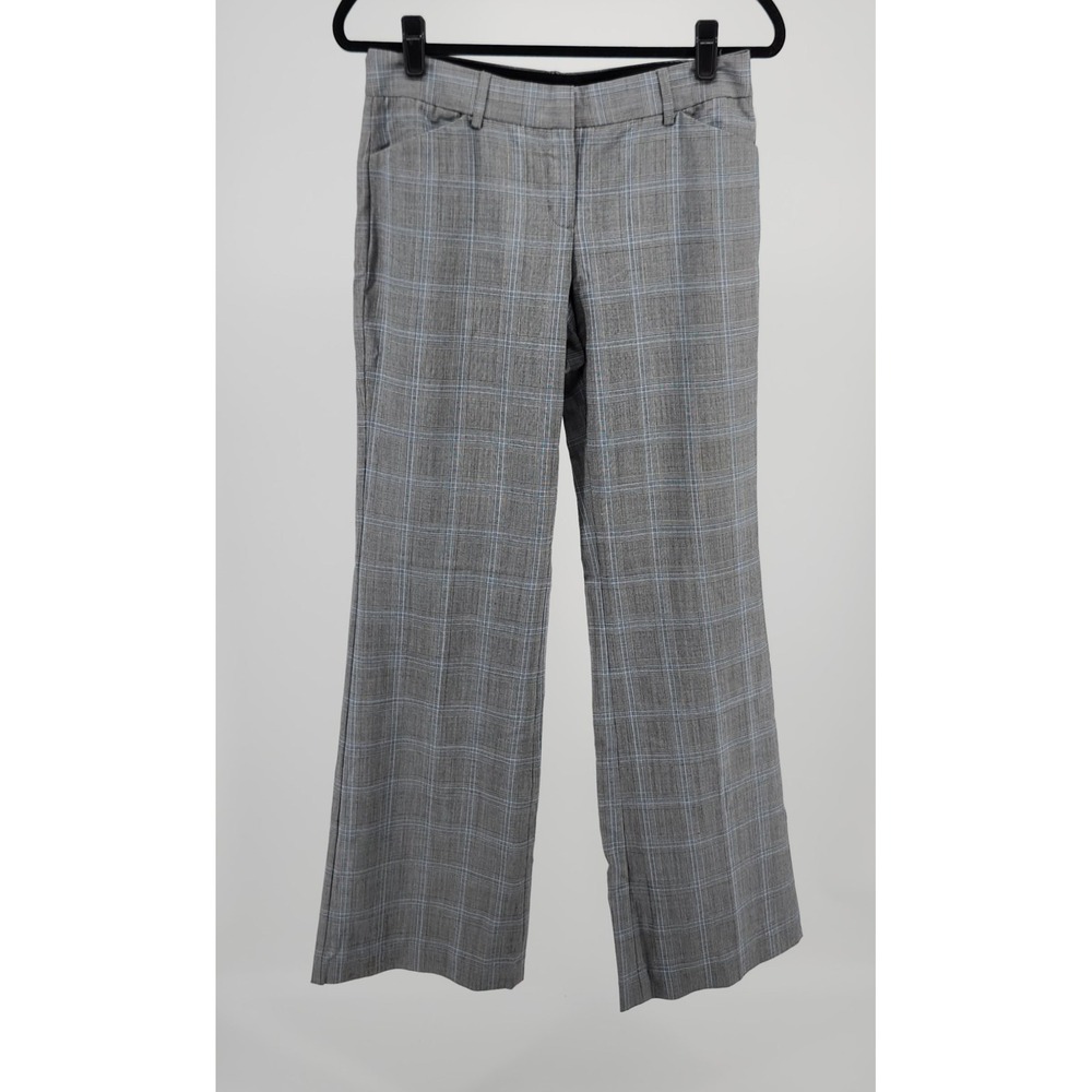 Express Design Studio Editor Pants Womens 6 Gray Blue Glen Plaid Wide Leg